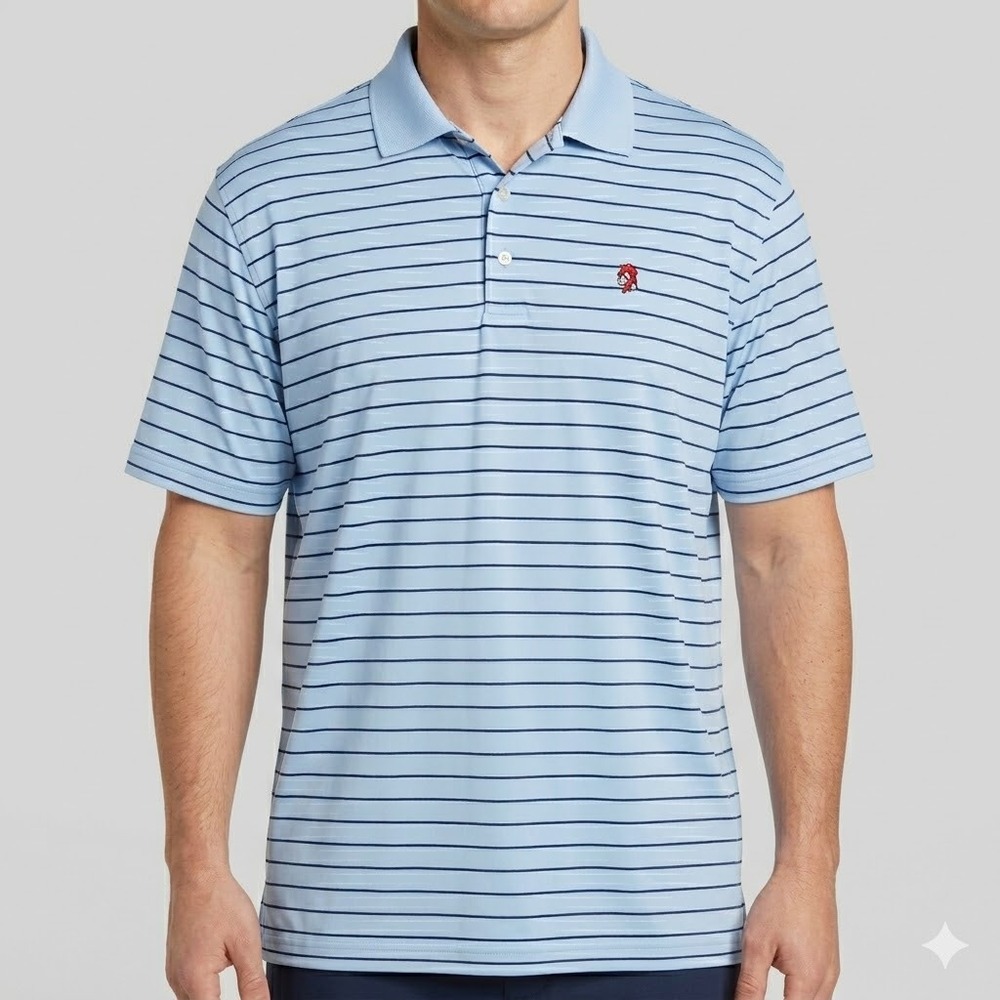 Peter Millar Summer Comfort‎ Striped Golf Polo XL Light Blue Bulldog Logo